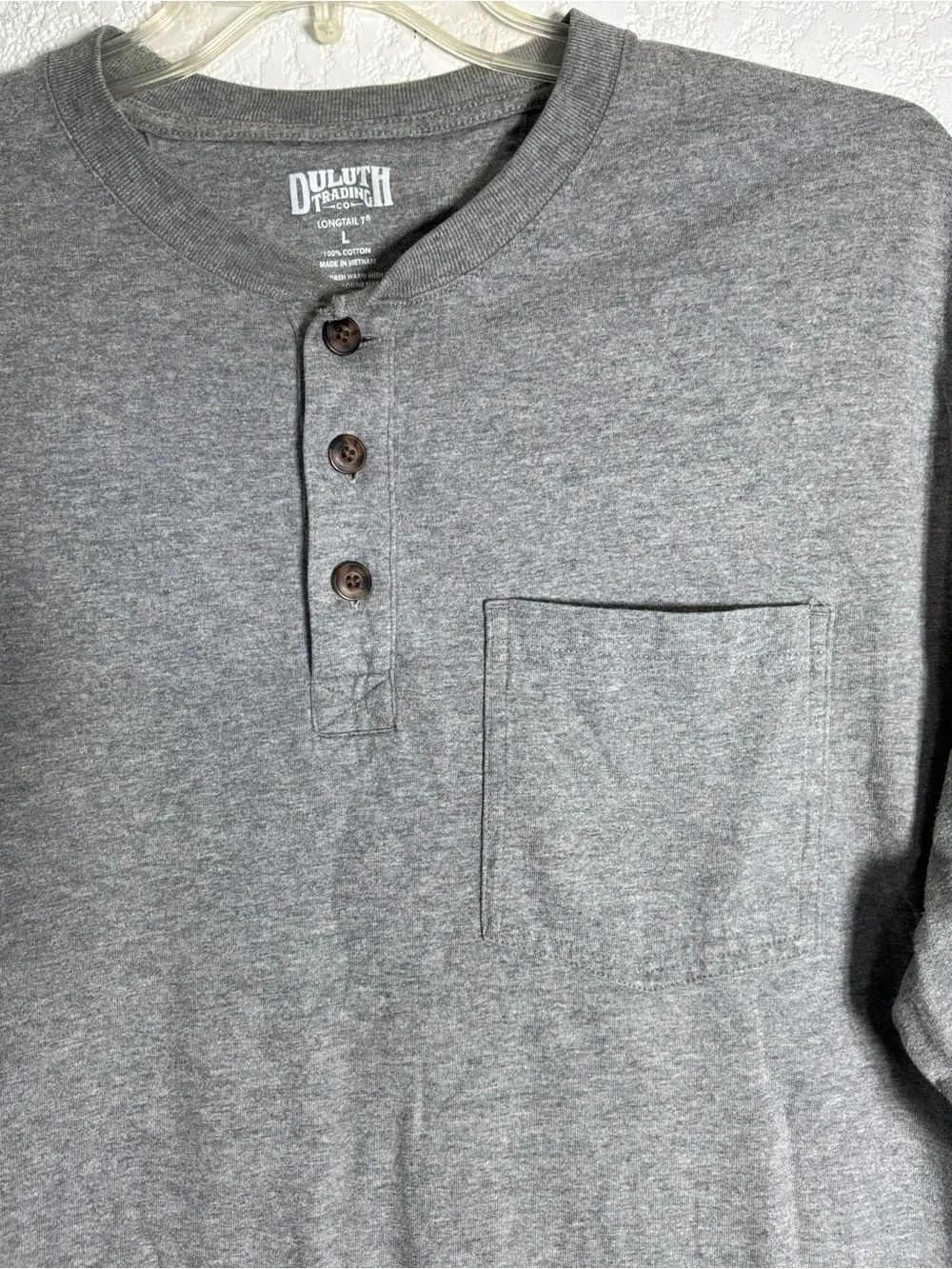 Duluth Trading Co. Longtail Long Sleeve Pullover Henley in Gray - Size Large